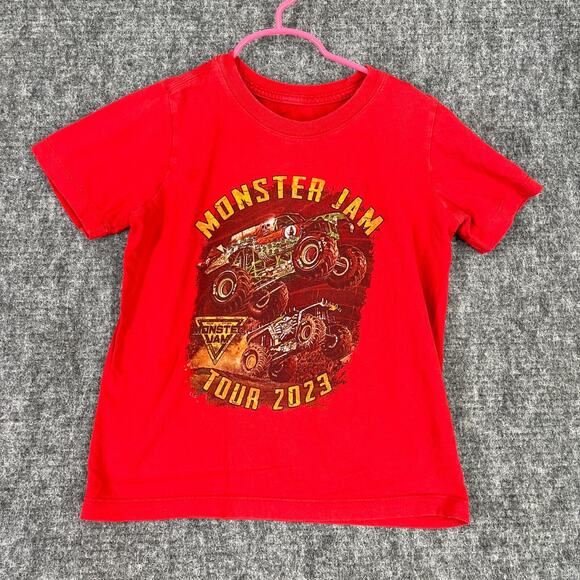 Monster Jam Shirt Boys S Red 2023 North‎ America Tour Trucks Grave Digger 4x4 - Picture 1 of 6